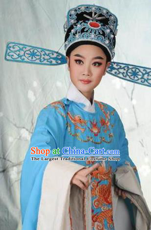 Hua Zhong Jun Zi Chinese Yue Opera Number One Scholar Embroidered Robe Apparels and Headwear Shaoxing Opera Garment Young Man Costumes
