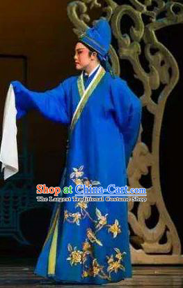 Chinese Yue Opera Xiaosheng Garment and Headwear Ren Heart Medicine Apparels Shaoxing Opera Young Male Scholar Chen Shigong Costumes