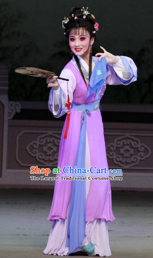 Chinese Shaoxing Opera Rich Female Li Banyue Purple Dress Apparels Costumes and Headpieces Chun Cao Yue Opera Hua Tan Garment
