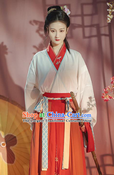 Traditional Chinese Jin Dynasty Red Hanfu Dress Ancient Patrician Lady Garment Historical Costumes