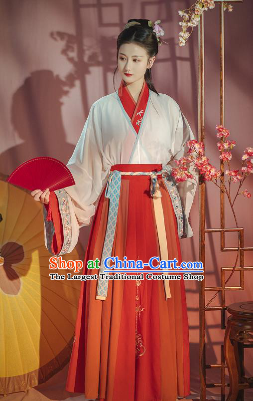 Traditional Chinese Jin Dynasty Red Hanfu Dress Ancient Patrician Lady Garment Historical Costumes