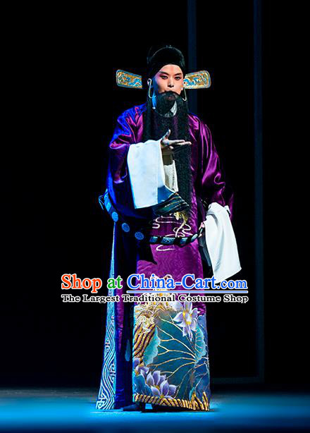 Chinese Kun Opera Laosheng Nan Ke Dream Garment and Headwear Kunqu Opera Costumes Apparels Elderly Male Official Clothing