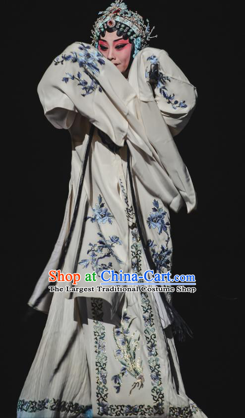 Chinese Kun Opera Actress White Dress Apparels Costumes and Headdress The Tale of Handan Kunqu Opera Hua Tan Cui Garment