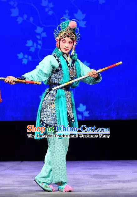 Chinese Kun Opera Swordsplay Actress Apparels Costumes and Headpieces Leifeng Pagoda Kunqu Opera XIaoqing Green Dress Garment