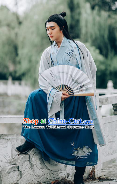 Chinese Traditional Ming Dynasty Young Man Hanfu Clothing Ancient Swordsman Historical Costumes Embroidered Garment