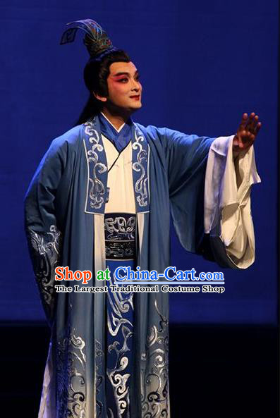 Chinese Kun Opera Scholar Young Male Niche Costumes and Headwear Kunqu Opera Chuan Shang Yin Xiaosheng Cao Zhi Garment Apparels