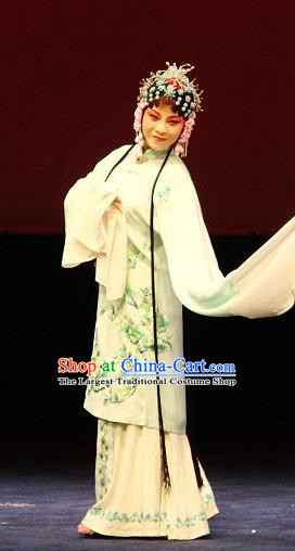 Chinese Kun Opera Young Female Costumes Apparels and Headdress Green Peony Traditional Kunqu Opera Actress Yang Wan E Dress Garment