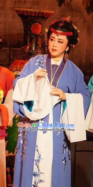Chinese Shaoxing Opera Dame Costumes The Pearl Tower Apparels Yue Opera Garment Middle Age Female Dress and Headpieces