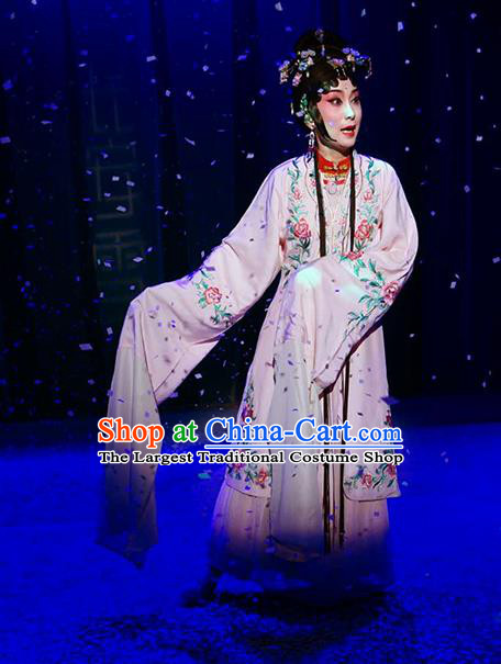 Chinese Kun Opera Actress Fairy Luo Niang Costumes Apparels and Headpieces Before The Fall Traditional Kunqu Opera Hua Tan Dress Young Female Garment