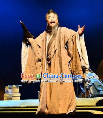 Chinese Huangmei Opera Elderly Male Costumes and Headwear Li Shizhen An Hui Opera Laosheng Apparels Old Man Clothing