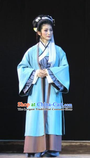 Chinese Huangmei Opera Young Mistress Garment Costumes and Headpieces Li Shizhen Traditional Anhui Opera Actress Dress Apparels