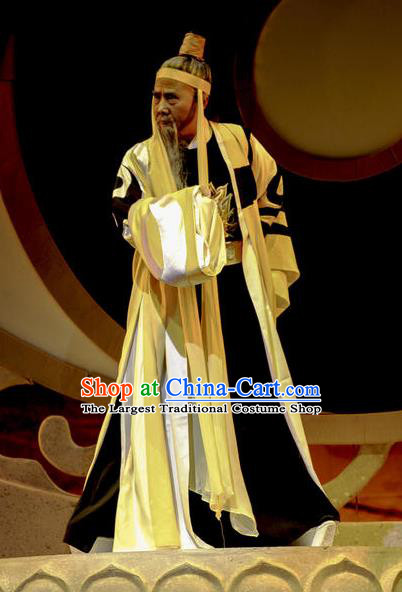 Chinese Huangmei Opera Taoist Priest Costumes and Headwear Li Shizhen An Hui Opera Laosheng Apparels Master Clothing