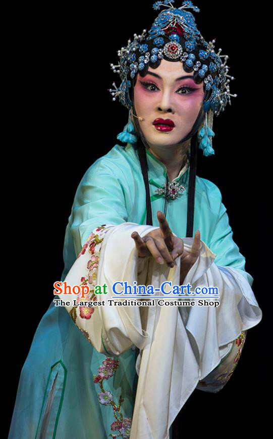 Chinese Huangmei Opera Young Woman Garment Costumes and Headpieces Luo Pa Ji Traditional Anhui Opera Hua Tan Chen Saijin Dress Apparels