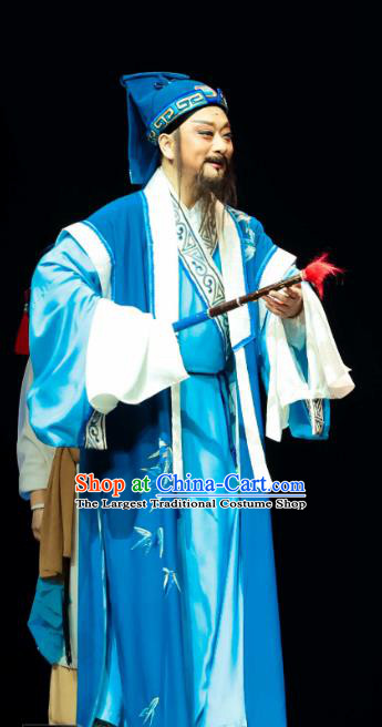 Chinese Huangmei Opera Laosheng Ji Mo Han Qing Garment Costumes and Headwear An Hui Opera Elderly Male Guan Hanqing Apparels Clothing