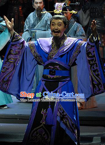 Chinese Huangmei Opera Xiao Qiao Chu Jia Costumes and Headwear An Hui Opera Laosheng Elderly Male Apparels Clothing