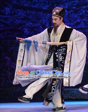 Chinese Huangmei Opera Elderly Male Costumes and Headwear Xi Mu Dan An Hui Opera Laosheng Taoist Lv Dongbin Apparels Clothing