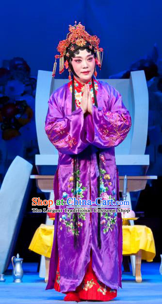 Chinese Ping Opera Actress Purple Garment Costumes and Headpieces Traditional Pingju Opera Geng Niang Hua Tan Dress Apparels