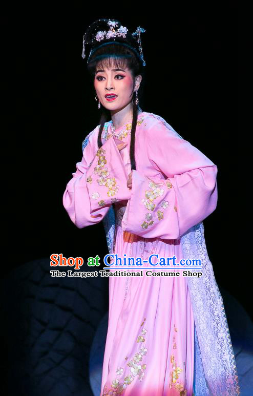 Chinese Huangmei Opera Young Girl Garment Costumes and Headpieces Traditional Anhui Opera Dream of Red Mansions Actress Lin Daiyu Dress Apparels
