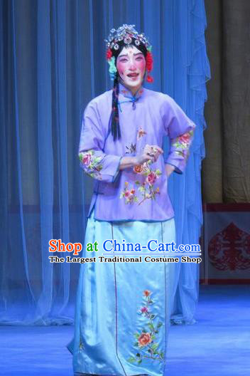 Chinese Ping Opera Rich Lady Wang Meirong Garment Costumes and Headdress Jie Nv Qiao Pei Traditional Pingju Opera Dress Ugly Female Apparels