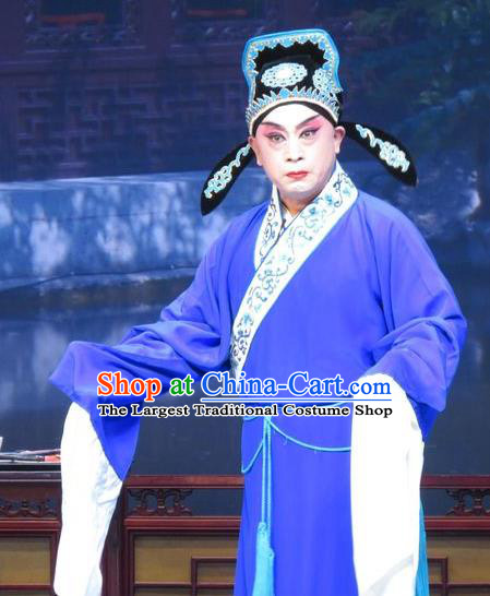 Xue Yu Bing Shuang Chinese Ping Opera Xiaosheng Young Male Costumes and Headwear Pingju Opera Scholar Shang Lin Apparels Clothing