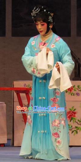 Chinese Ping Opera Actress Diva Apparels Costumes and Headpieces Nao Yan Fu Traditional Pingju Opera Hua Tan Yan Lanzhen Blue Dress Garment