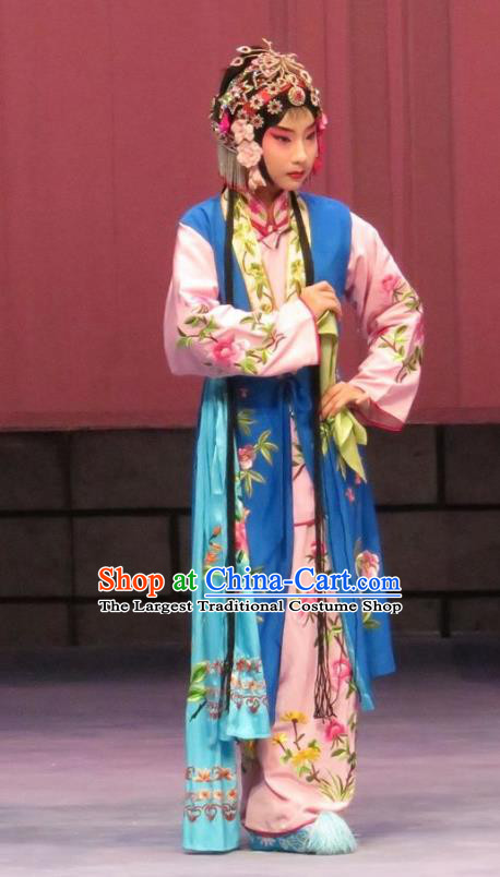 Chinese Ping Opera Young Lady Apparels Costumes and Headpieces Linjiang Post Traditional Pingju Opera Maidservant Dress Garment
