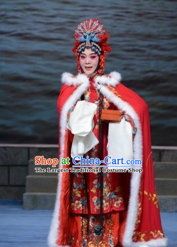 Chinese Ping Opera Hua Tan Apparels Costumes and Headpieces Traditional Pingju Opera The Beautiful Courtesan Diva Du Shiniang Red Dress Garment