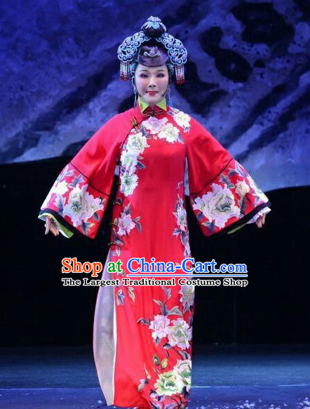 Chinese Ping Opera Diva Costumes Apparels and Headpieces Ji Yin Chuan Qi Traditional Pingju Opera Young Female Widow Leng Yuefang Red Dress Garment