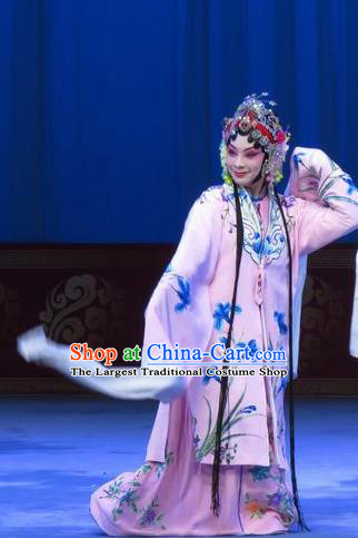 Chinese Ping Opera Actress Costumes Apparels and Headpieces The Beautiful Courtesan Traditional Pingju Opera Hua Tan Pink Dress Diva Du Shiniang Garment