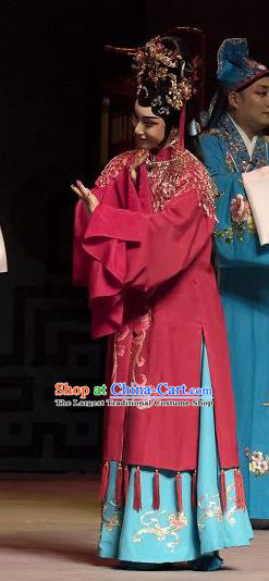 Chinese Ping Opera Huadan Du Shiniang Costumes Apparels and Headpieces The Beautiful Courtesan Traditional Pingju Opera Diva Red Dress Actress Garment