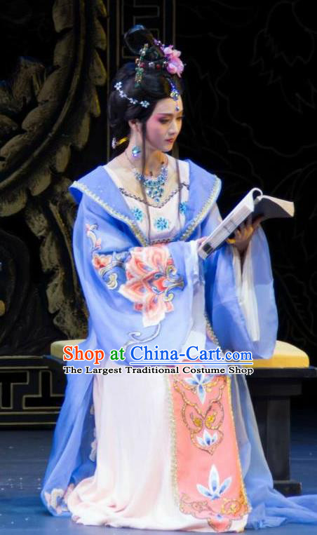 Chinese Shaoxing Opera Palace Lady Dress Costumes Zhen Huan Apparels Yue Opera Hua Tan Noble Consort Garment and Headpieces
