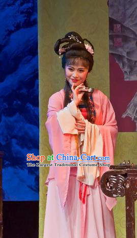 Chinese Shaoxing Opera Beauty Apparels Flirting Scholar Costumes Yue Opera Maidservant Dress Qiu Xiang Garment and Headpieces