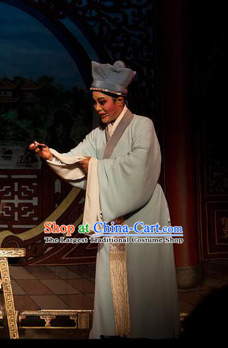 Chinese Yue Opera Xiaosheng Servant Costumes Flirting Scholar Garment Shaoxing Opera Young Male Hua An Apparels Robe and Hat