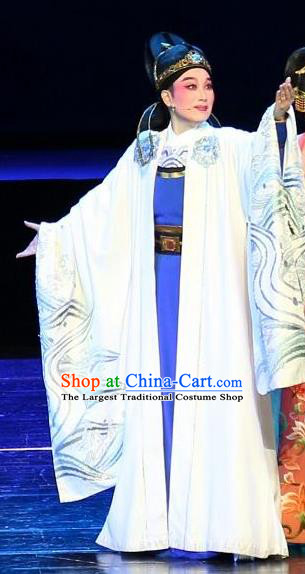 Chinese Yue Opera Childe Farewell Song of Da Tang Costumes and Hat Shaoxing Opera Xiaosheng Clothing Young Male Xue Shao Apparels Scholar Garment