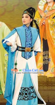 Chinese Yue Opera Xiaosheng Farewell Song of Da Tang Costumes and Hat Shaoxing Opera Scholar Garment Clothing Young Male Xue Shao Apparels