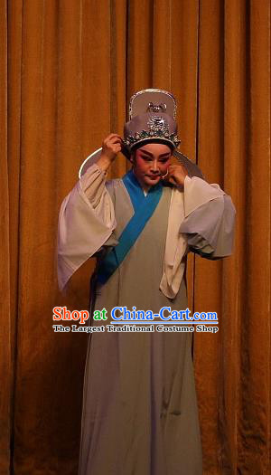 Chinese Yue Opera Youth Scholar The Ungrateful Lover Qing Tan Poor Male Garment Costumes and Headwear Shaoxing Opera Xiaosheng Apparels Clothing