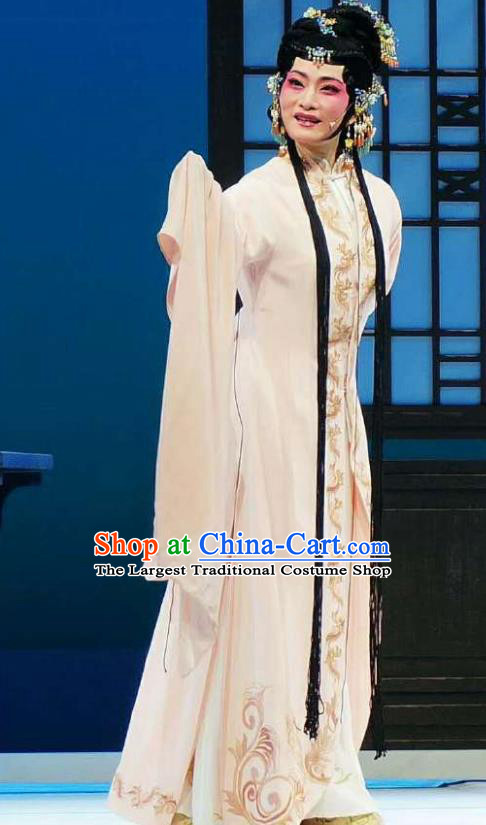 Chinese Shaoxing Opera Actress Young Female Hui Niang Costumes and Headpieces Xiang Luo Ji Yue Opera Hua Tan Garment Dress Apparels