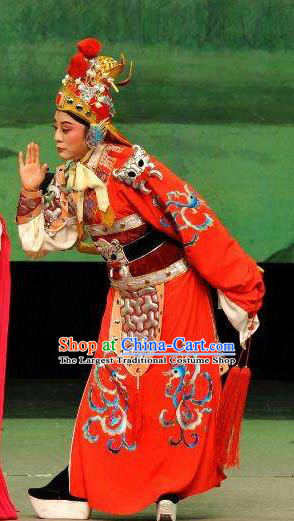 Chinese Yue Opera Martial Male Apparels and Headwear From Love to Patriotism Deliver the Messenger Shaoxing Opera Takefu Wusheng Garment Costumes