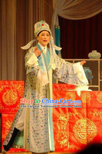 Chinese Yue Opera Niche Costumes and Hat Xun An Zhan Fu Shaoxing Opera Xiaosheng Scholar Young Male Xu Qing Garment Apparels