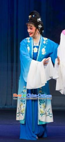 Chinese Shaoxing Opera Actress Blue Dress Costumes and Headpieces Tao Li Mei Yue Opera Huadan Young Lady Garment Apparels