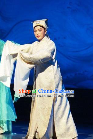 He Wenxiu Chinese Yue Opera Scholar Young Male Garment Apparels and Hat Shaoxing Opera Xiaosheng Costumes