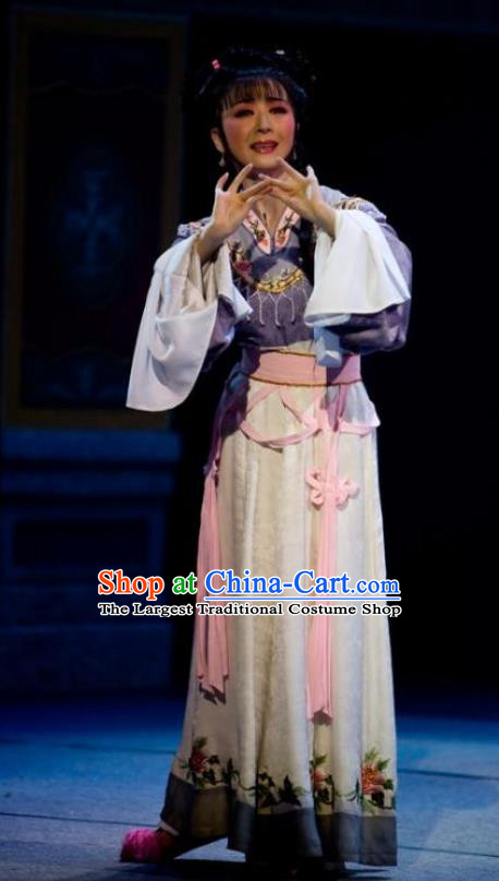 Chinese Shaoxing Opera Young Lady Tang Meifen Dress Apparels and Headdress The Number One Scholar Is Not Love Yue Opera Hua Tan Garment Costumes