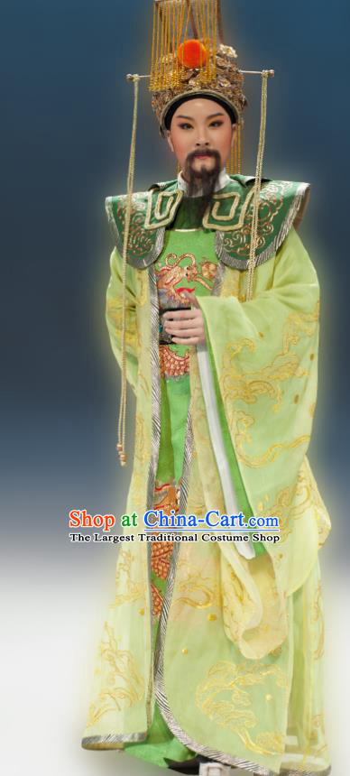 Chinese Yue Opera Emperor Apparels Butterfly Love Monk Costumes and Headwear Shaoxing Opera Laosheng Elderly Male Garment