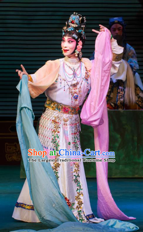 Chinese Beijing Opera Apparels Goddess Costumes and Headdress Petal Sprinkles From Heaven Traditional Peking Opera Hua Tan Dress Fairy Garment