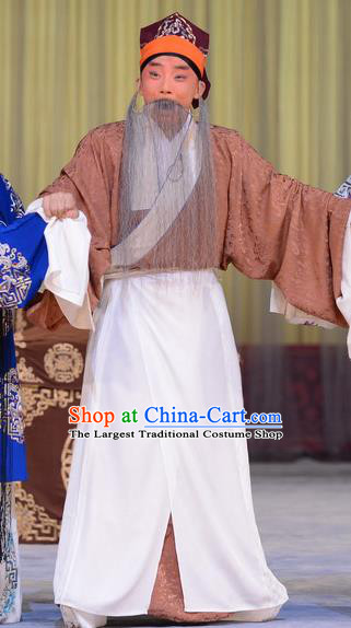Hong Yang Dong Chinese Peking Opera Old Gentleman Garment Costumes and Headwear Beijing Opera Laosheng Apparels Elderly Male Yang Yanzhao Clothing