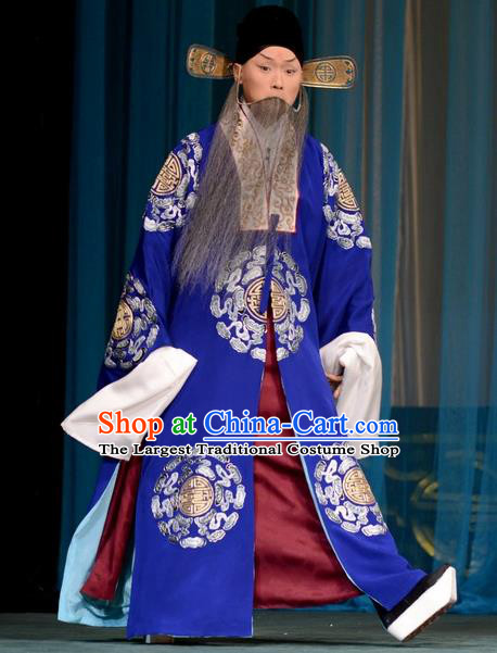 Hong Yang Dong Chinese Peking Opera Landlord Garment Costumes and Headwear Beijing Opera Elderly Male Apparels Official Yang Yanzhao Clothing