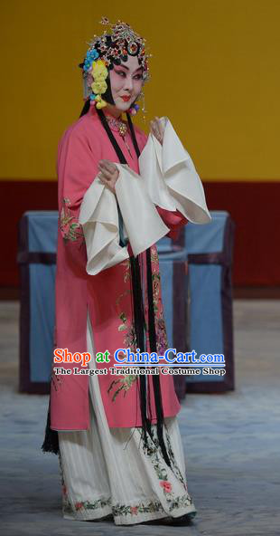 Chinese Beijing Opera Courtesan Wen Juan Apparels Su Xiaomei Costumes and Headpieces Traditional Peking Opera Young Female Pink Dress Garment