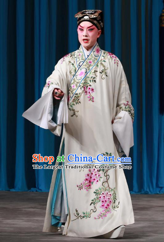 Shi Wen Hui Chinese Peking Opera Scholar Gu Ziyu Garment Costumes and Headwear Beijing Opera Young Male Apparels Gifted Youth Clothing