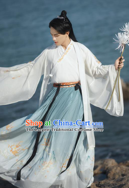 Chinese Traditional Jin Dynasty Scholar Historical Costumes Ancient Noble Childe Hanfu Swordsman Clothing for Men