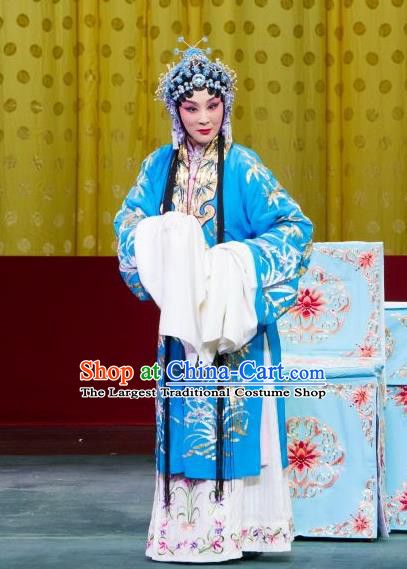 Chinese Beijing Opera Young Female Apparels Chun Gui Meng Costumes and Headpieces Traditional Peking Opera Actress Blue Dress Hua Tan Garment